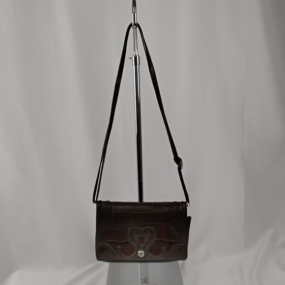 Brighton Vintage Brown & Black Clutch Bag with Thin Strap - Gator and Hearts - Picture 6 of 6